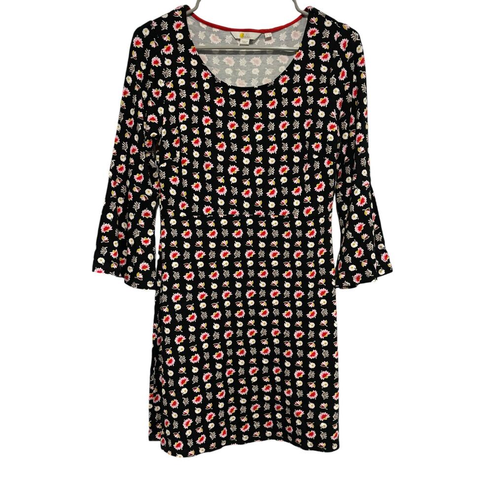 Boden Dress‎ 6 Small Floral Knee Length Long Bell Sleeve Stretchy Slimming Scoop